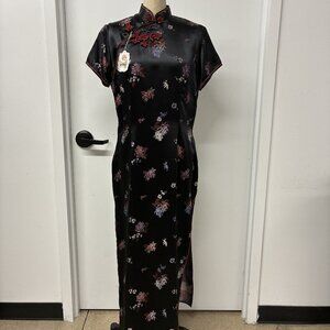 Long Qipao Floral - Black